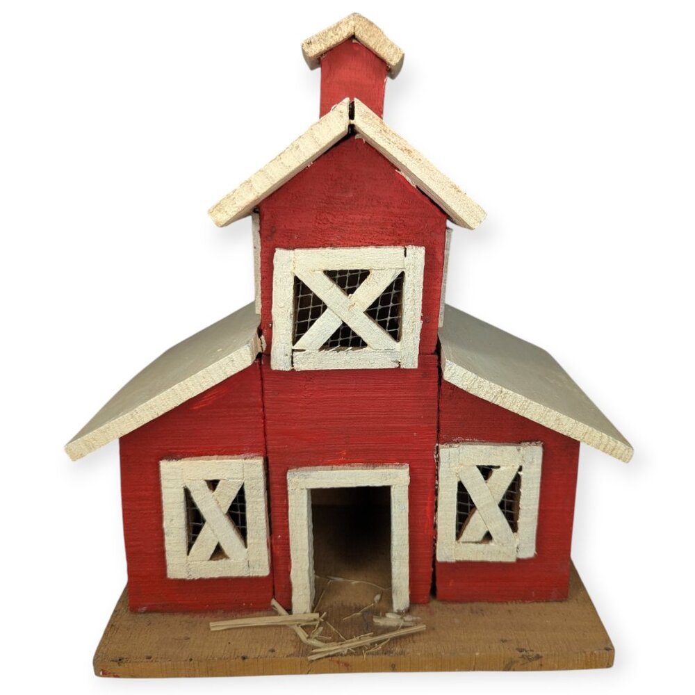 Vintage 1998 Garden Gate Designs Red & White Wood Barn Birdhouse Never Used 12"